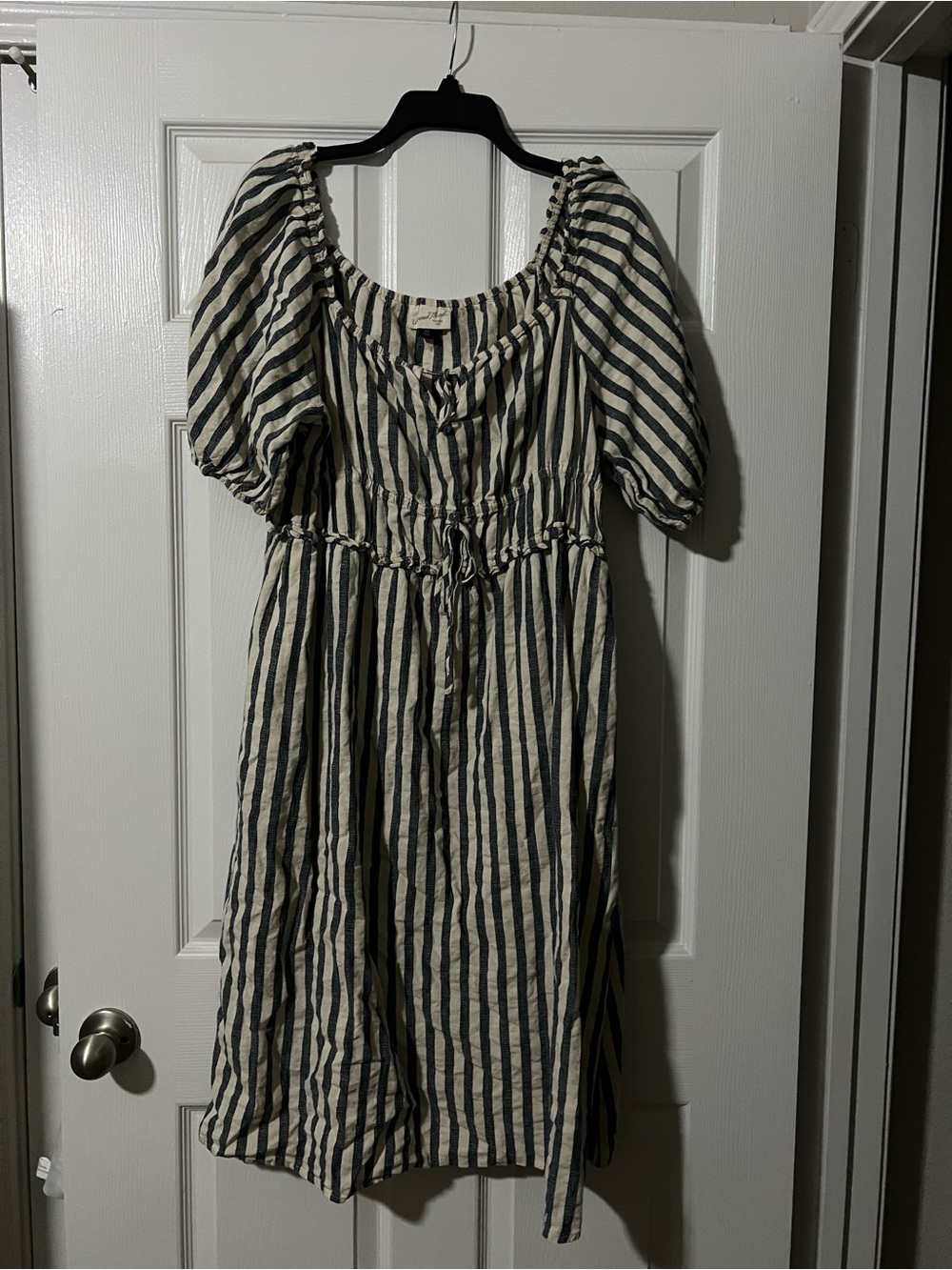 Blue Striped Peasant Midi Dress